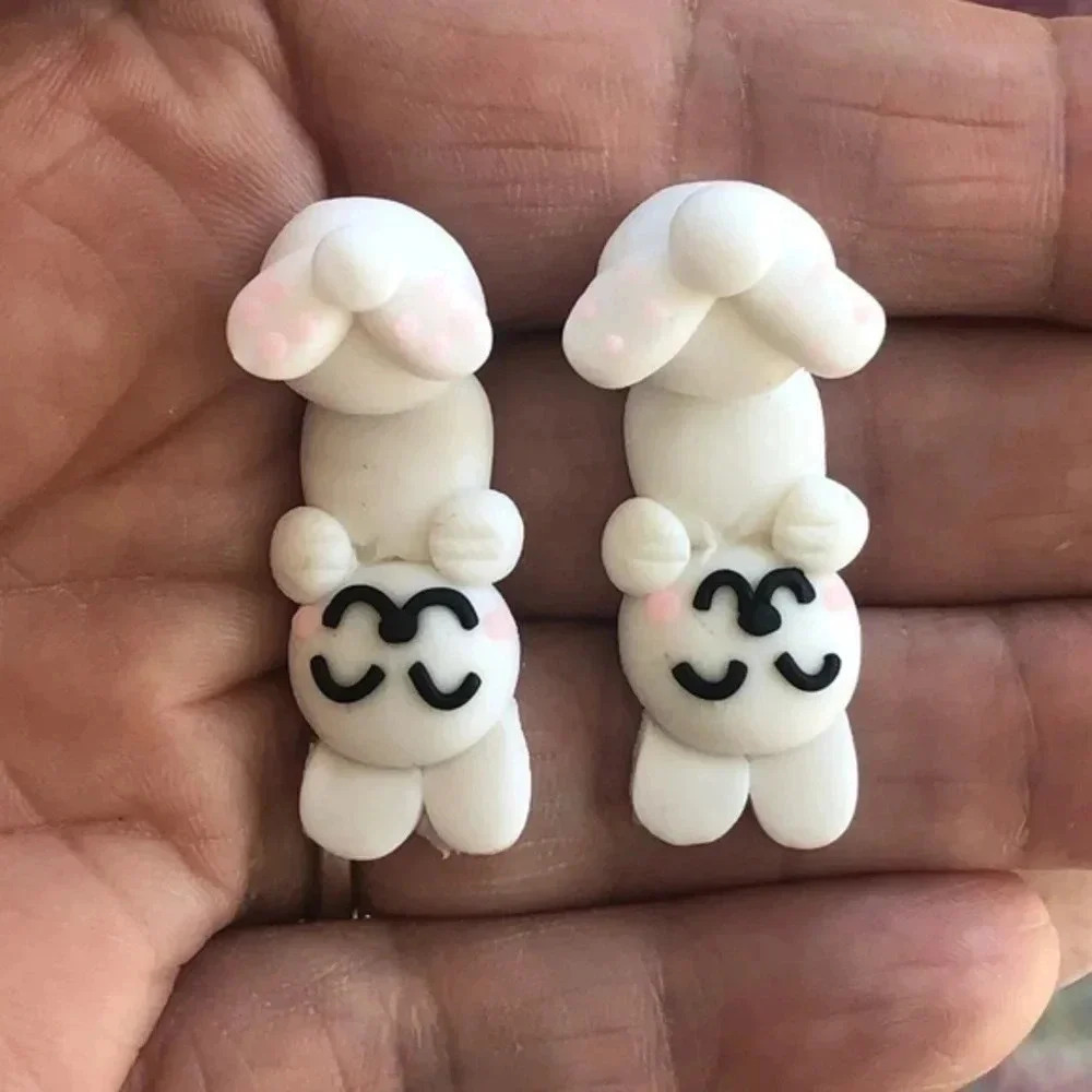 ADORABLE Hanging Bunny Rabbit Polymer Earrings NWT